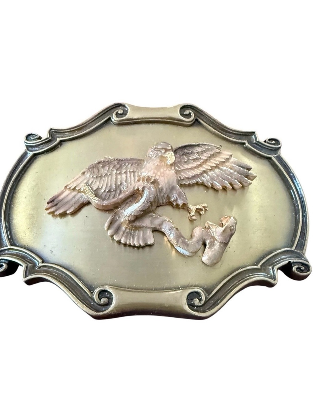 Vintage 1978 Eagle Catching Prey Western Brass Belt Buckle Raintree Made In USA